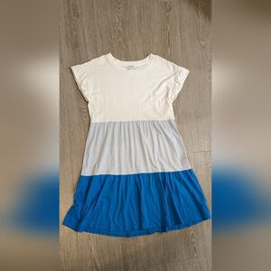 J.Crew Women's Ruffled Short Sleeve Blue & White Dress Size XS VGUC!